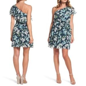 Eliza J Green Floral One Shoulder Mini Dress